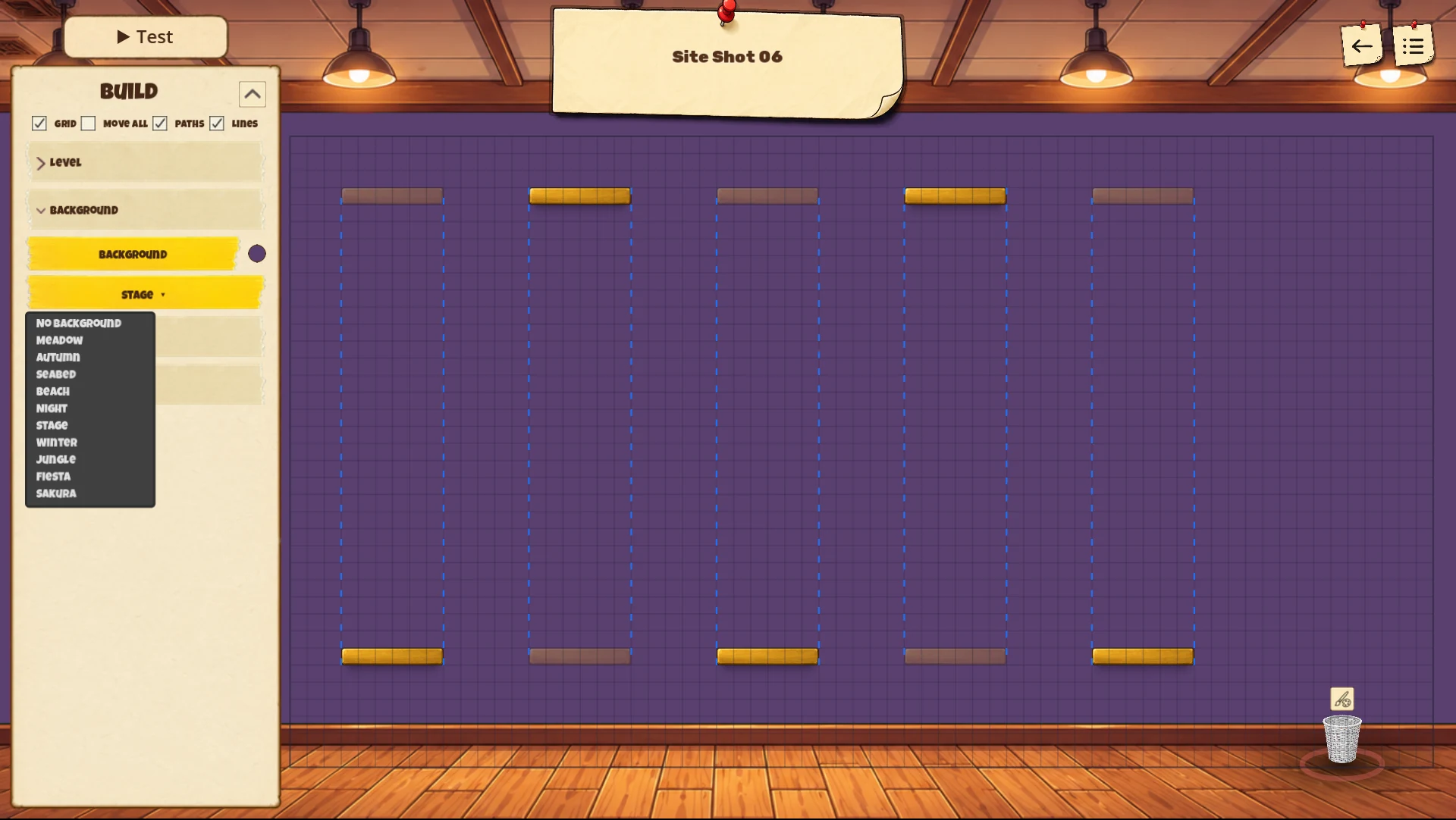 Level editor with the Background panel open