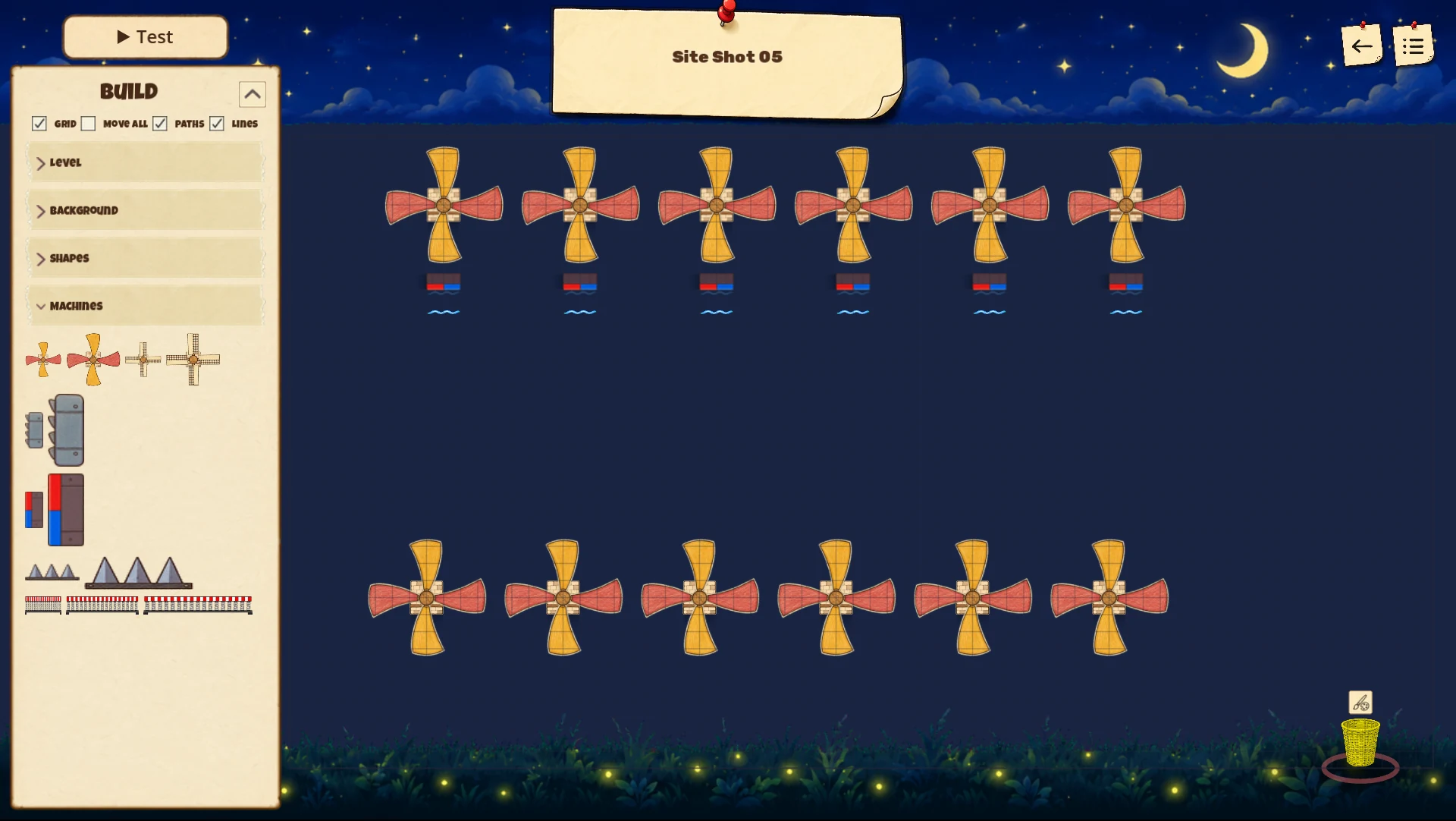 Level editor with mechanisms and obstacles